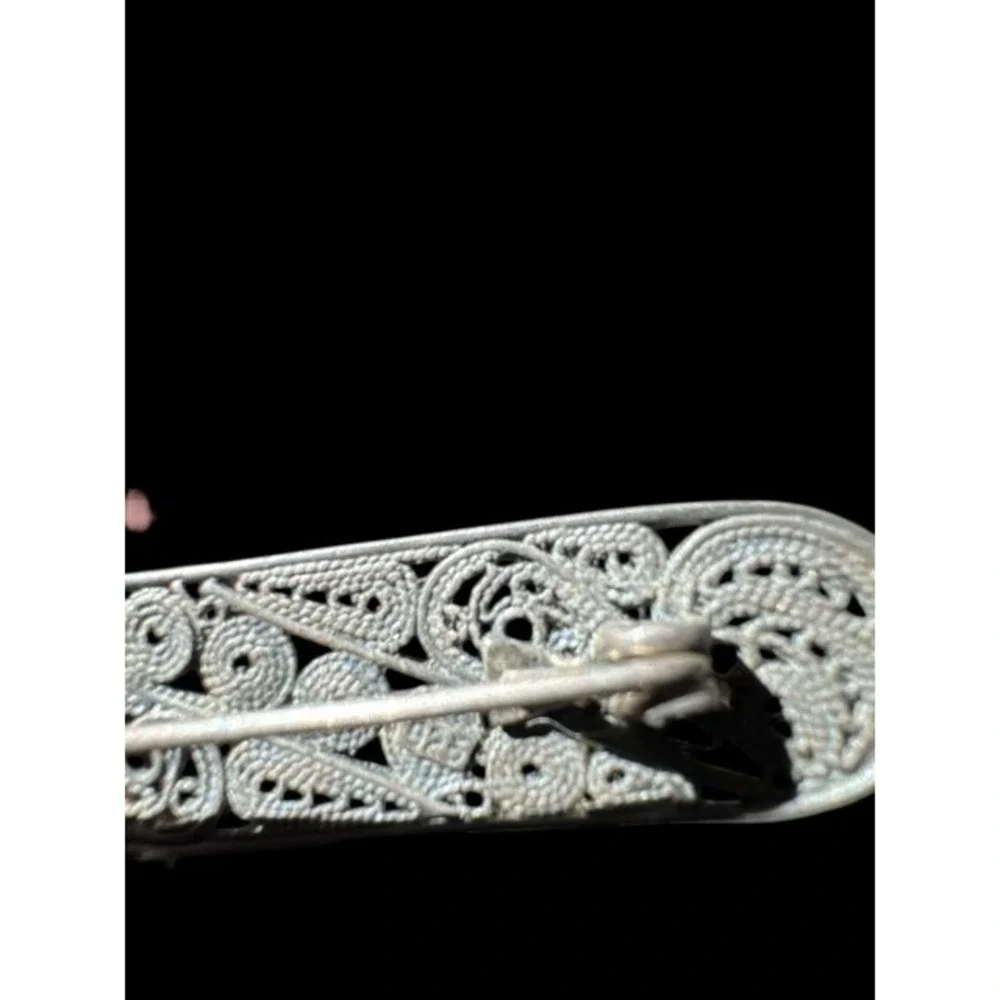 Vintage Sterling Silver Filigree Bar Brooch 925 Patina‎ Classic Elegant Pin